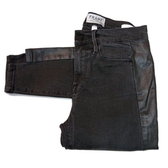 Frame Mid Rise Skinny Jeans With Faux Leather Side Panels Black Size 27 - Picture 3 of 3